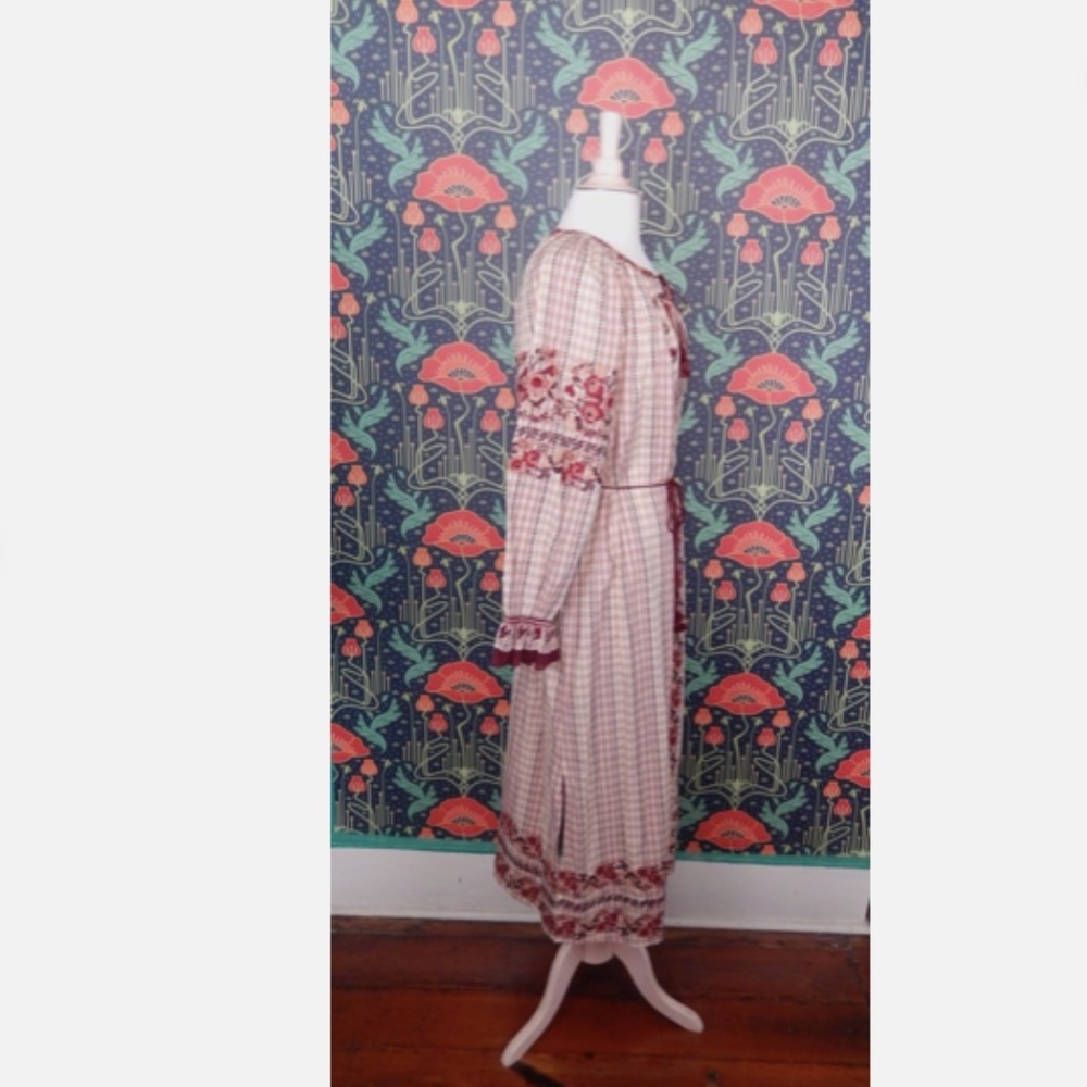 Ulla Johnson Filia Midi Embroidered Check Dress Boho Peasant - Picture 8 of 10